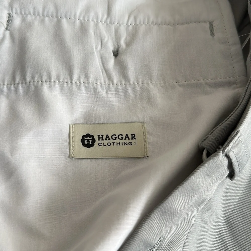 Haggar Regular Fit, Flat Front, Expandable Waistband Gray Men’s 38